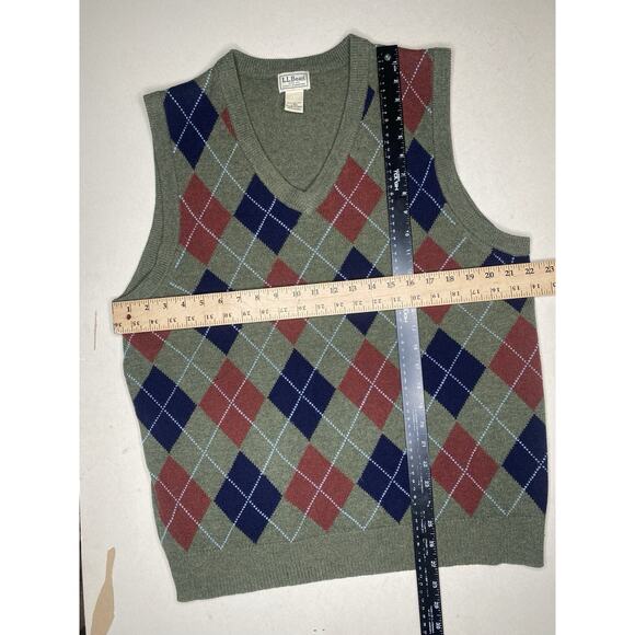 LL Bean Lambswool Sweater Vest Men Large Argyle Grandpa Vintage Academia Preppy - Picture 7 of 8